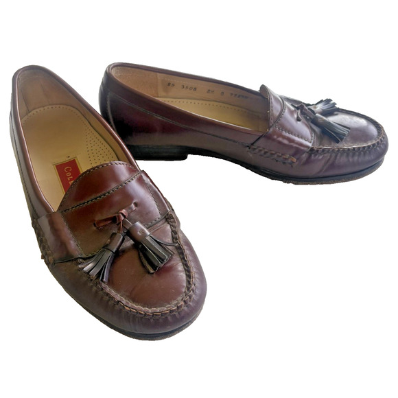 COLE HAAN Mens Burgundy Loafers 8.5 D Tassels Slip On Memory Flex Comfort 3508 - Picture 1 of 7